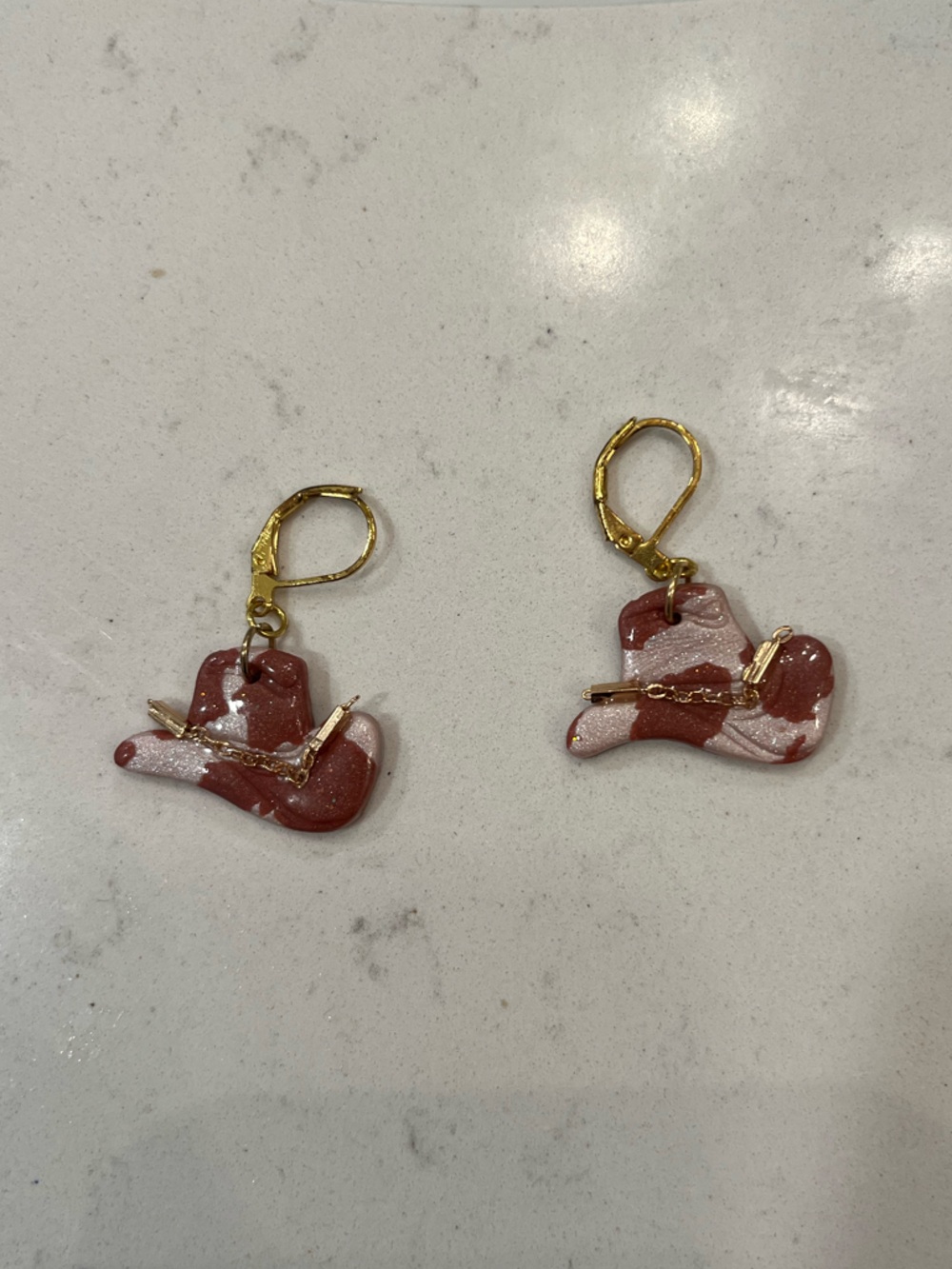 Gold-Accent Pink Cowgirl Hat Earrings